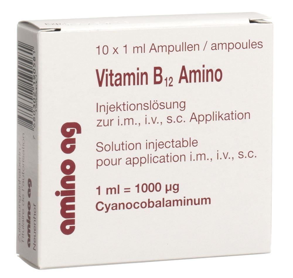 VITAMINE B12 Amino sol inj 1000 mcg 10 amp 1 ml