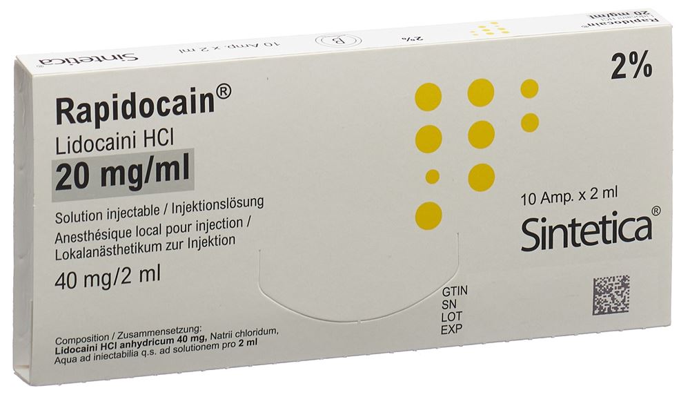 RAPIDOCAIN 40 mg/2ml s cons 10 amp 2 ml