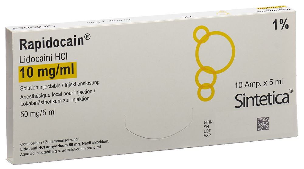 RAPIDOCAIN 50 mg/5ml s cons 10 amp 5 ml