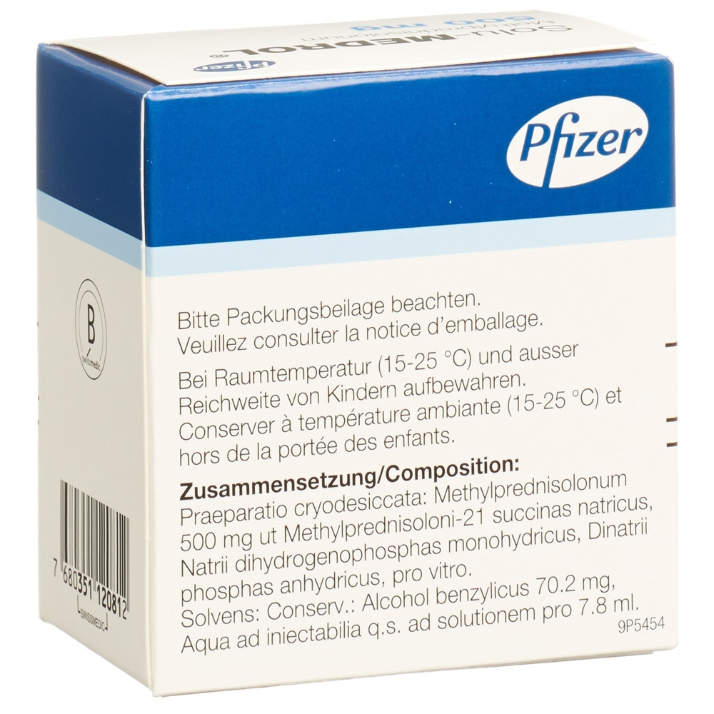 Solu-Medrol 500 mg, Pulver und Lösungsmittel zur Herstellung einer Injektions-/Infusionslösung