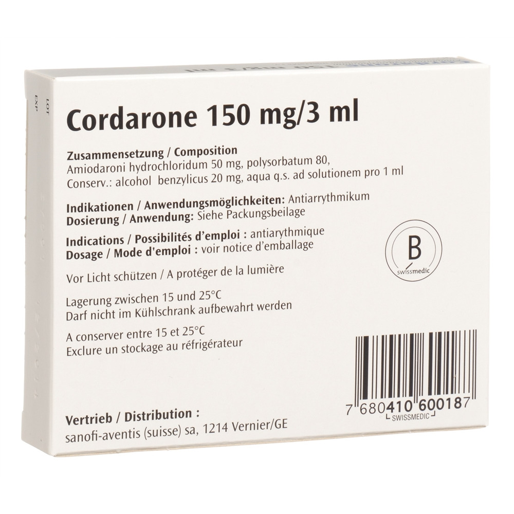 CORDARONE sol inj 150 mg/3ml 6 amp 3 ml