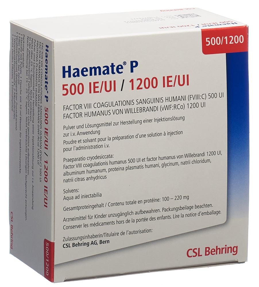 HAEMATE P subst sèche 500/1200 UI c solv+set vial
