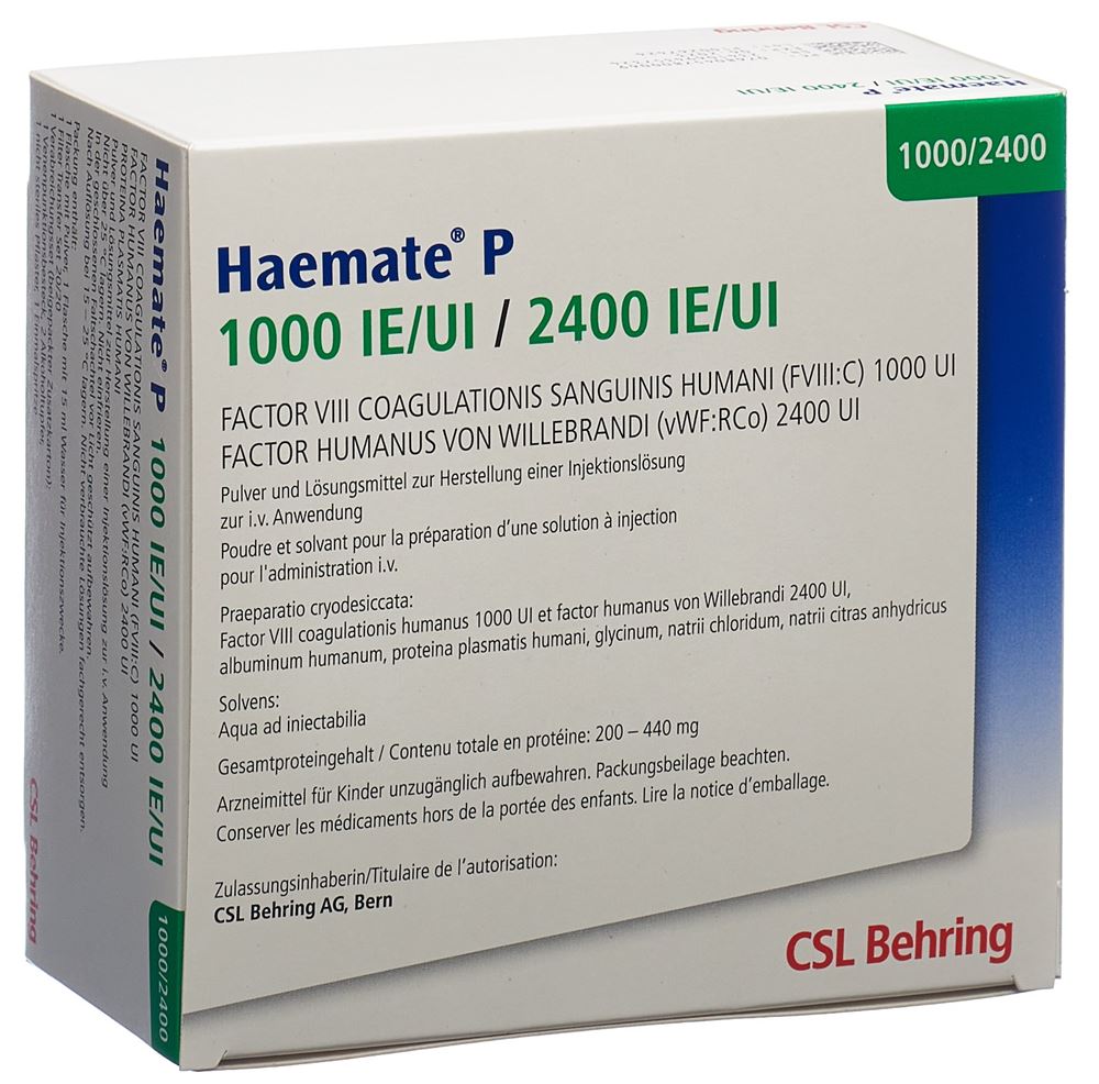 HAEMATE P 1000/2400 UI pdr et solv p sol inj