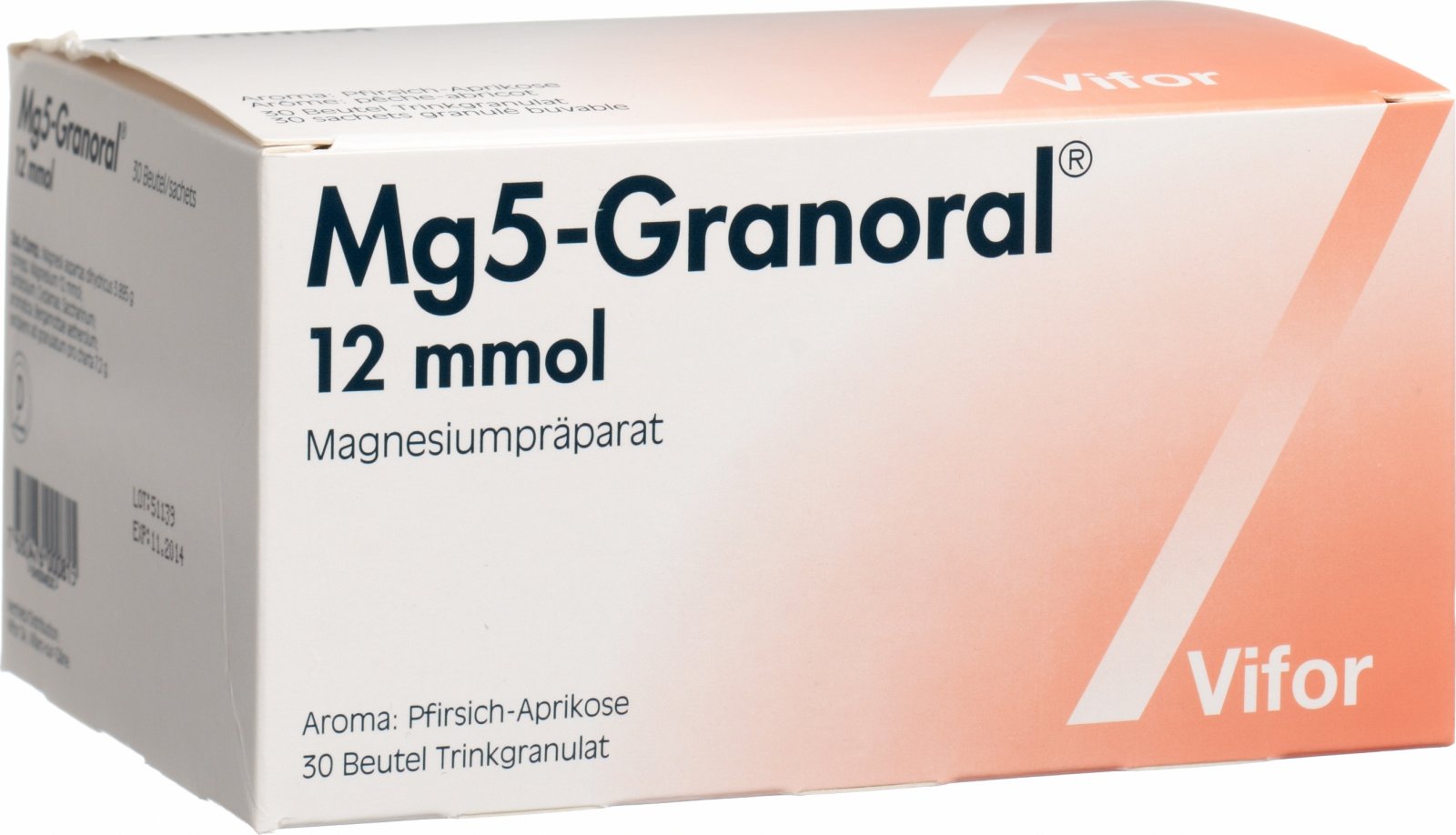 Mg 5-Granoral 12mmol arôme pêche-abricot, granulé buvable