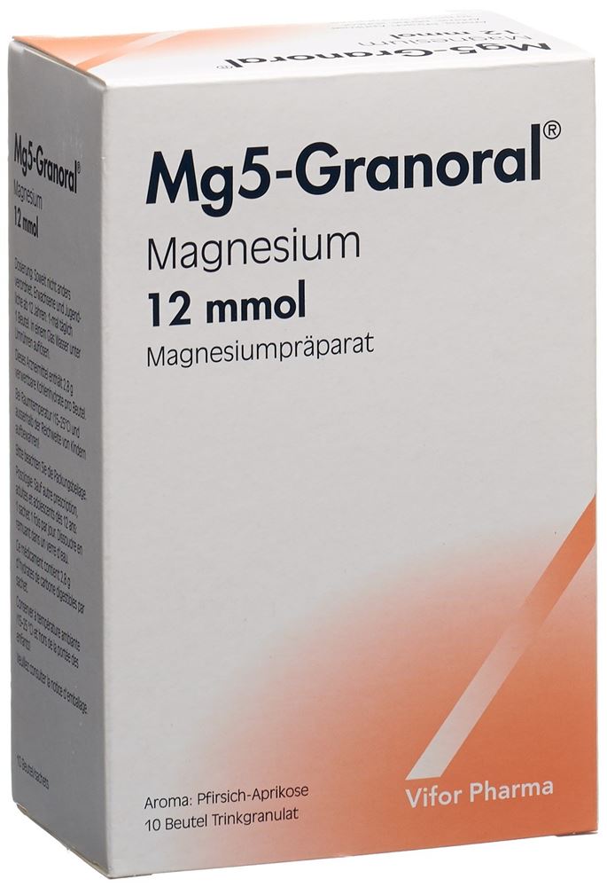 Mg 5-Granoral 12mmol arôme pêche-abricot, granulé buvable