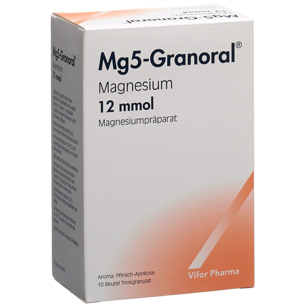 Mg 5-Granoral 12mmol arôme pêche-abricot, granulé buvable