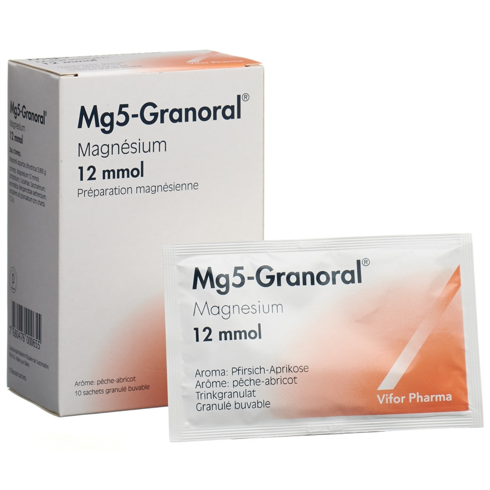 Mg 5-Granoral 12mmol arôme pêche-abricot, granulé buvable