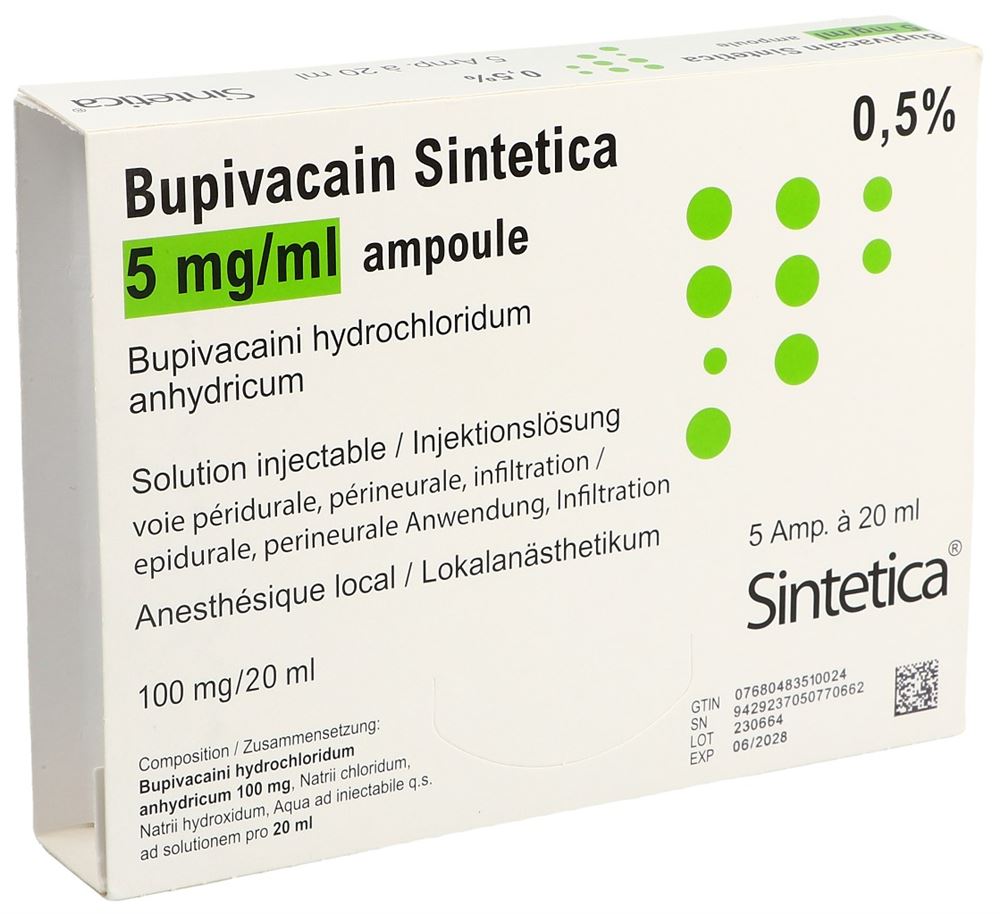 BUPIVACAIN Sintetica 100 mg/20ml amp 5 x 20 ml
