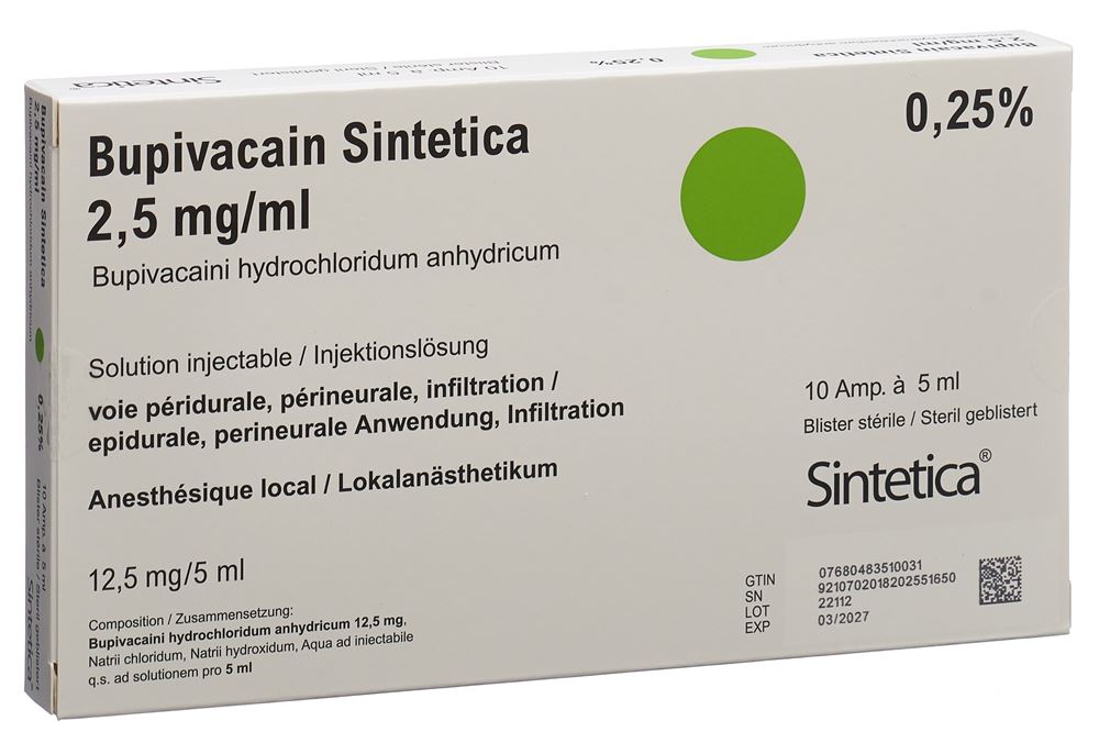 BUPIVACAIN Sintetica 12.5 mg/5ml bli sté 10 x 5 ml