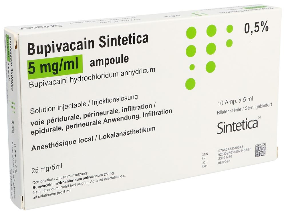 BUPIVACAIN Sintetica 25 mg/5ml amp bli sté 10 pce