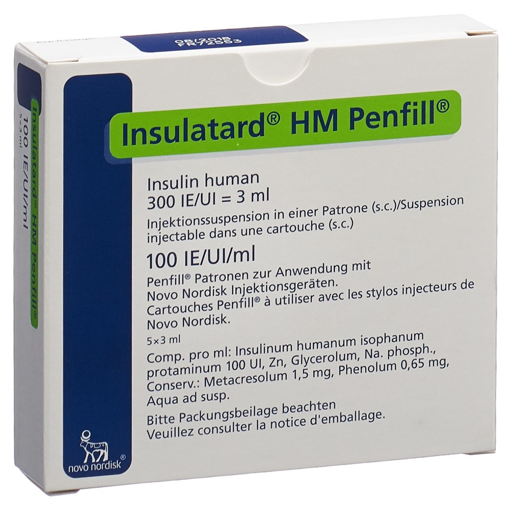 Insulin NovoNordisk Insulatard HM 100 IE/mL Penfill 3, Injektionssuspension