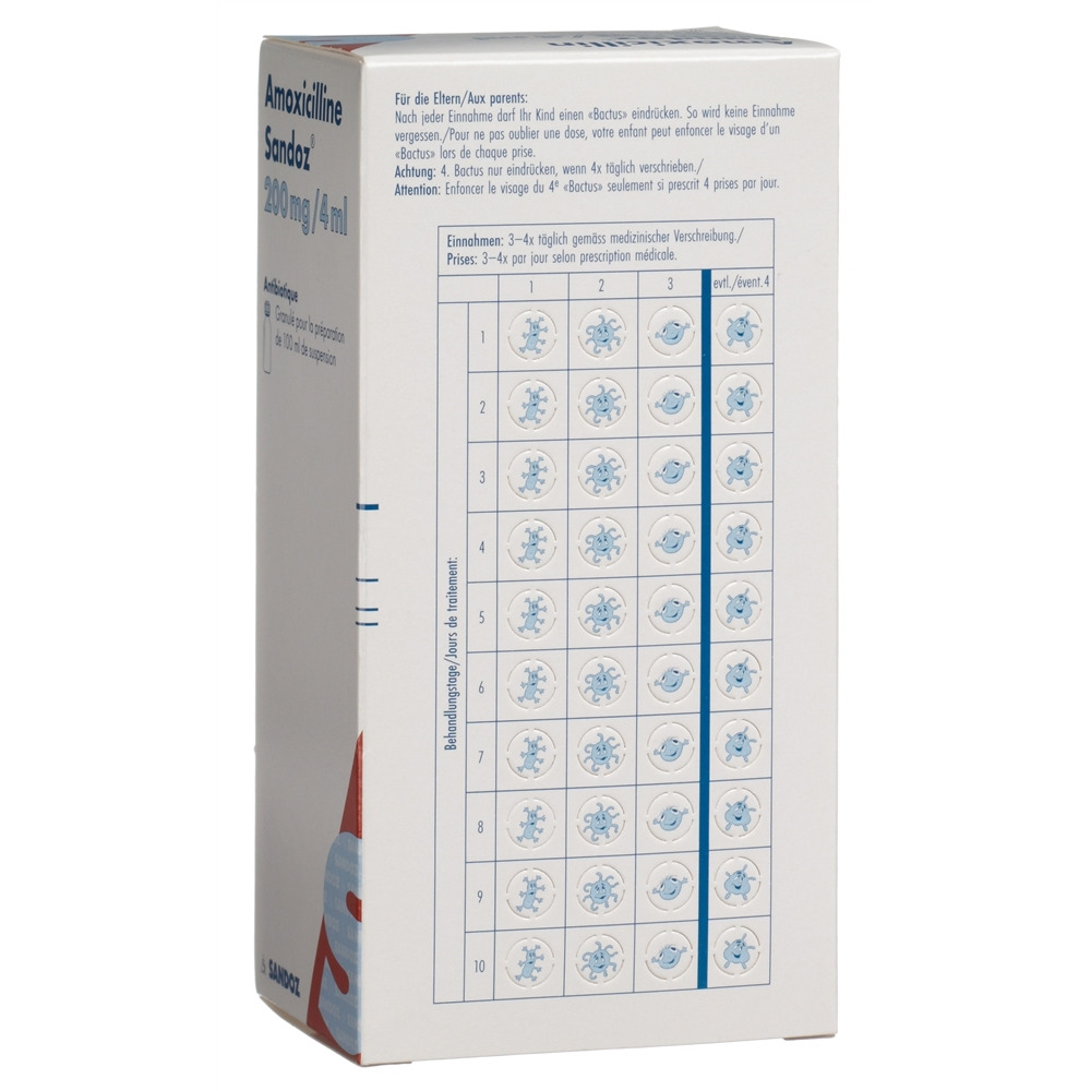 AMOXICILLINE Sandoz gran 200 mg/4ml p susp 100 ml