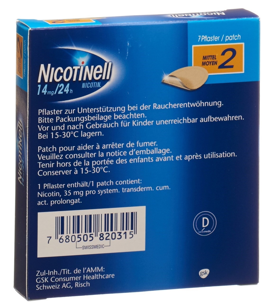 Nicotinell 14 mg/ 24 h (Stärke 2), transdermales Pflaster