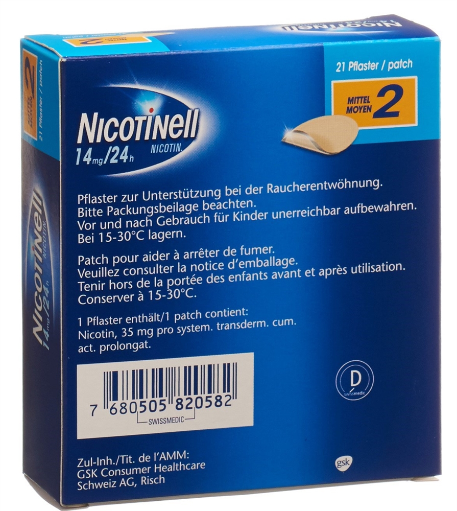 Nicotinell 14 mg/ 24 h (Stärke 2), transdermales Pflaster