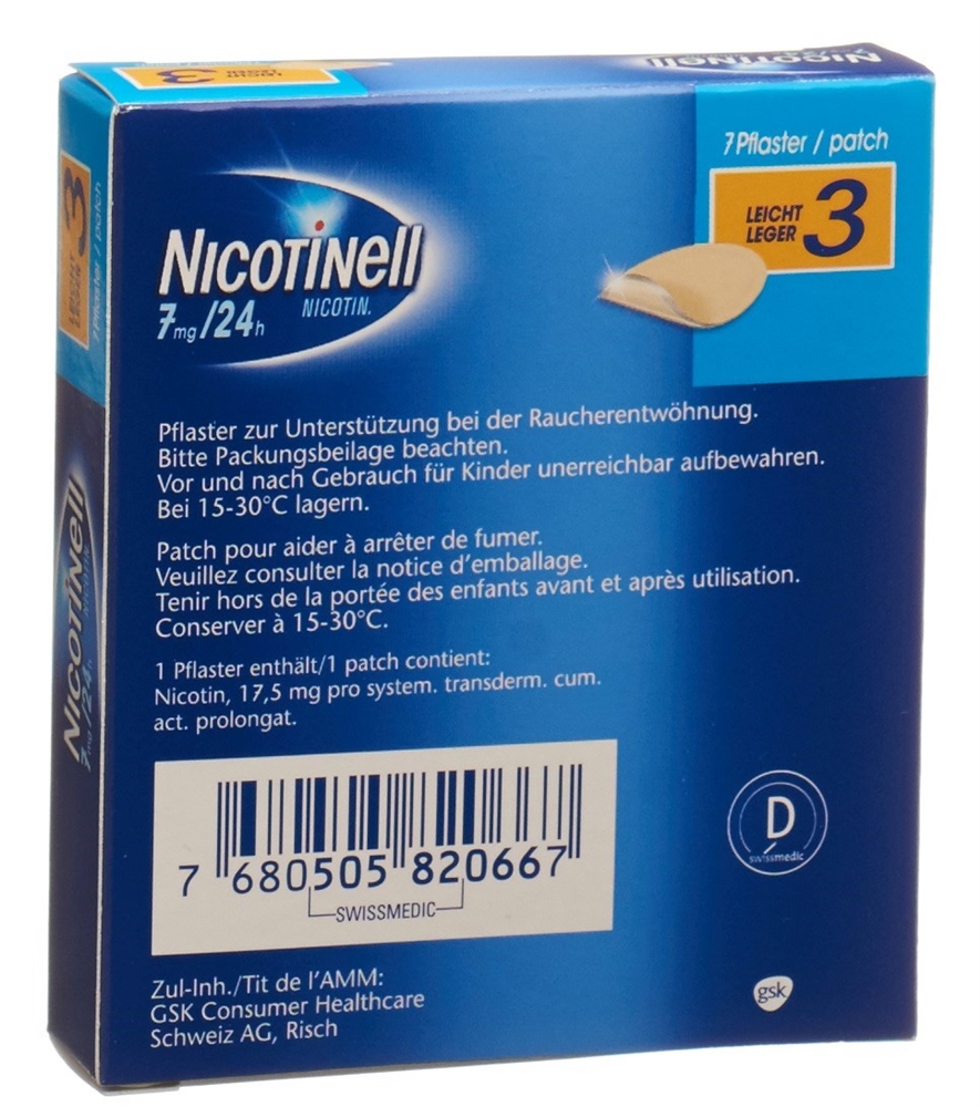 Nicotinell 7 mg / 24 h (Stärke 3), transdermales Pflaster