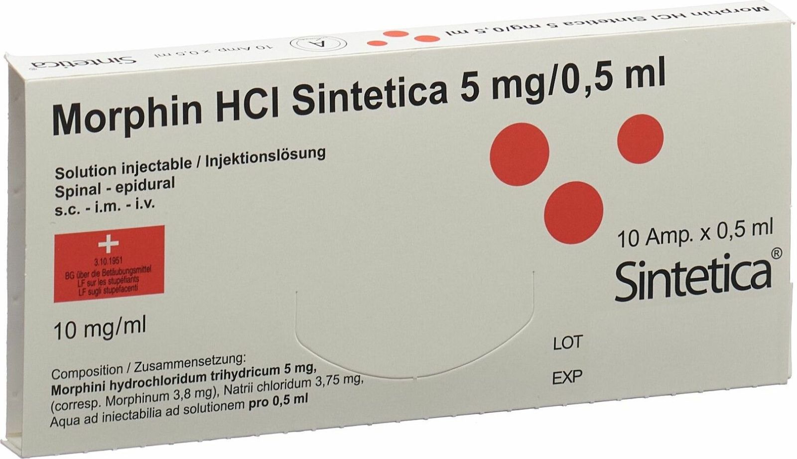 Morphin HCl Sintetica 5 mg/0.5ml, soluzione iniettabile