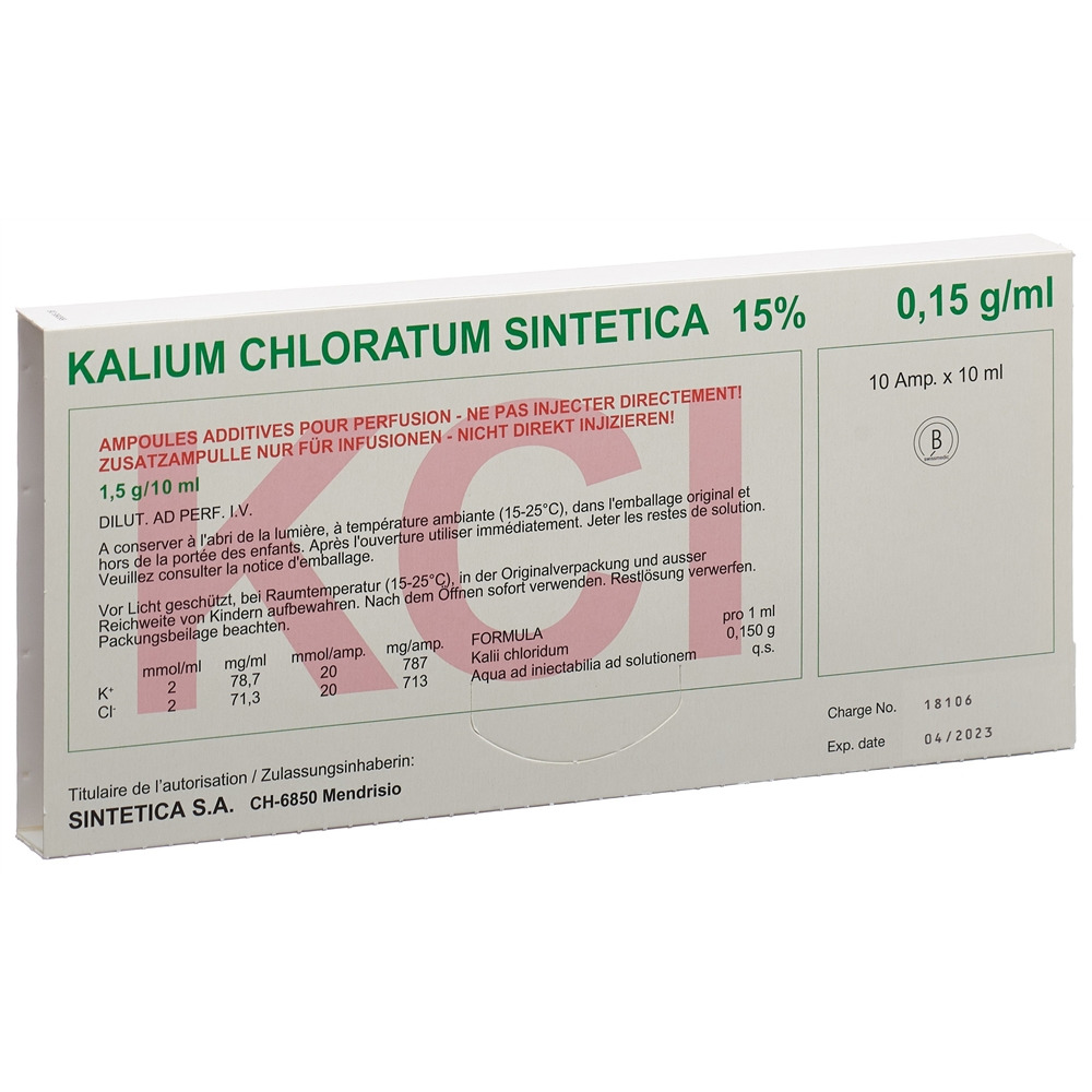 Kalium chloratum 15% Sintetica, fiale supplementari per perfusioni