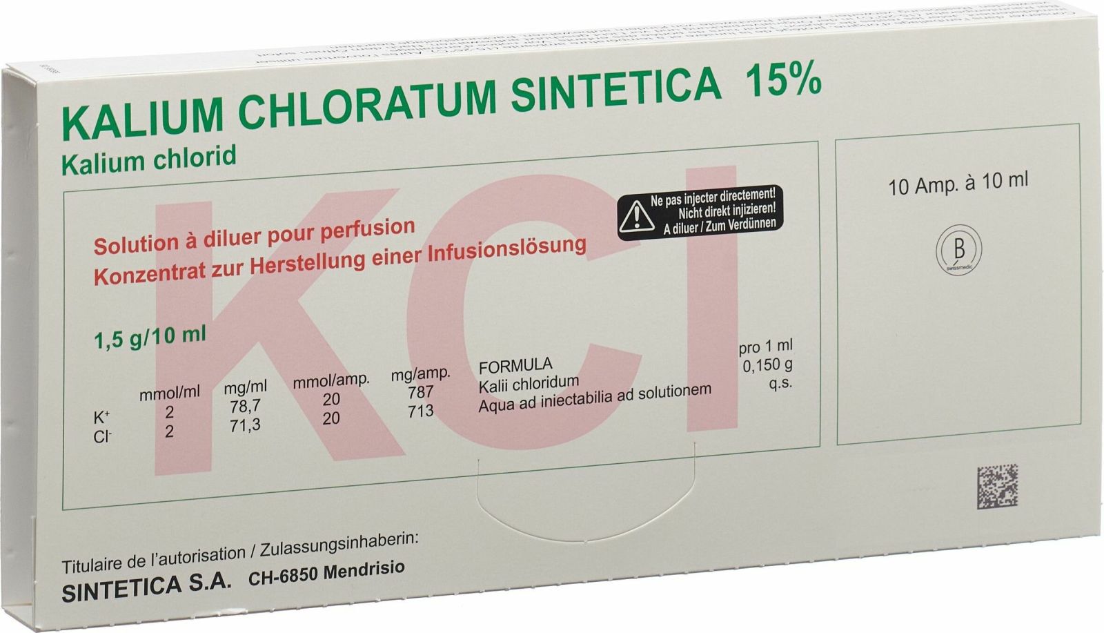 Kalium chloratum 15% Sintetica, fiale supplementari per perfusioni