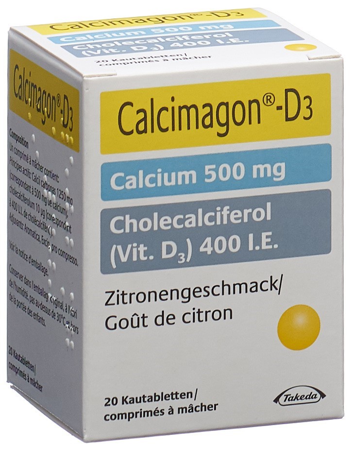 CALCIMAGON D3 cpr croquer 500/400 citron 20 pce