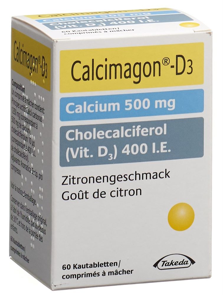 CALCIMAGON D3 cpr croquer 500/400 citron 60 pce