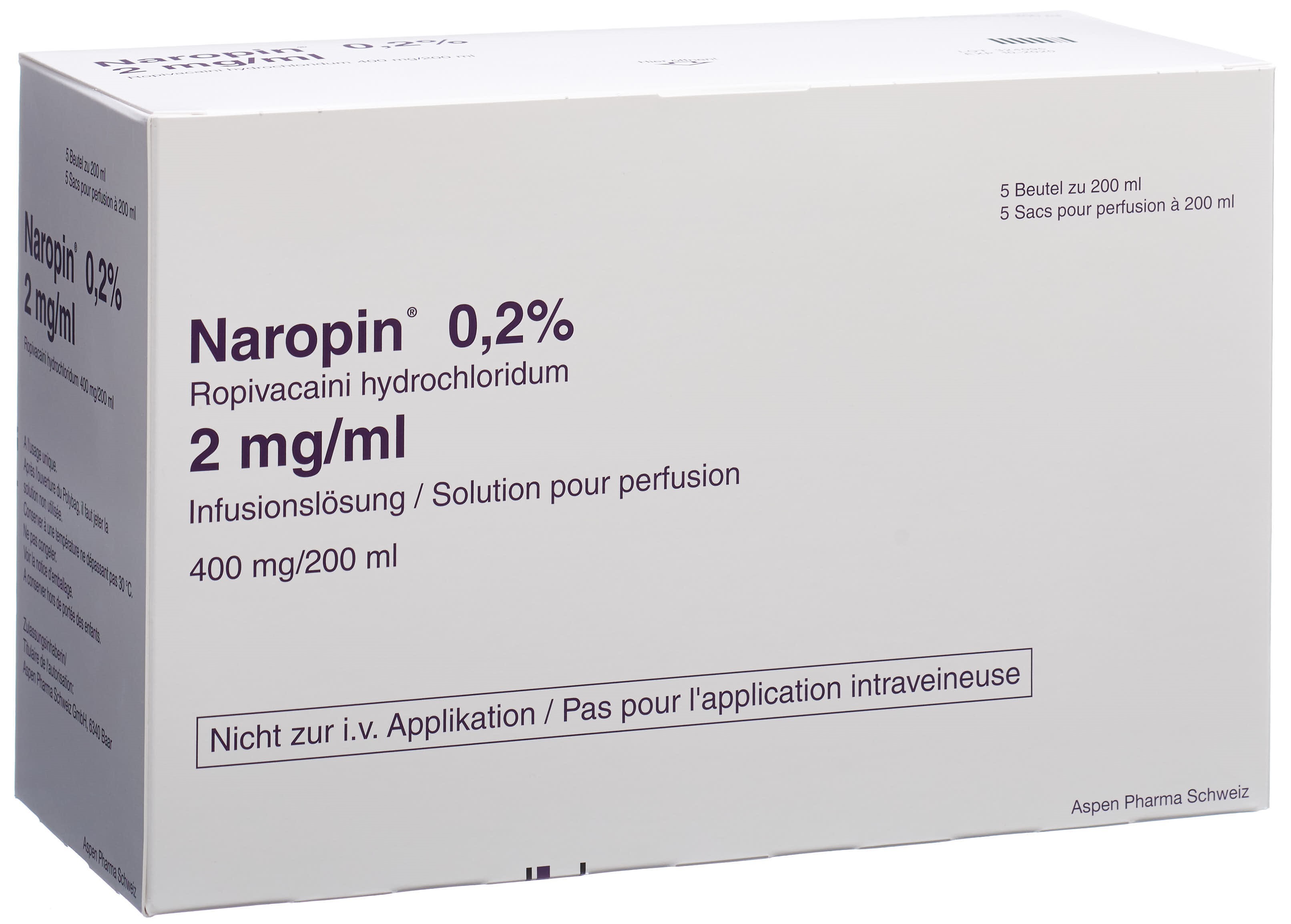 NAROPIN sol inj 400 mg/200ml polybag 5 pce