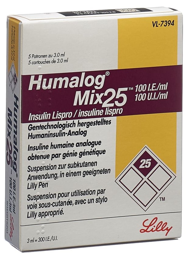 Insulin Lilly Humalog Mix 25 cartouches 3,0 mL, suspension injectable
