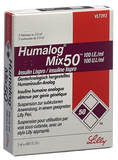 Insulin Lilly Humalog Mix 50 cartouches 3.0 mL, suspension injectable