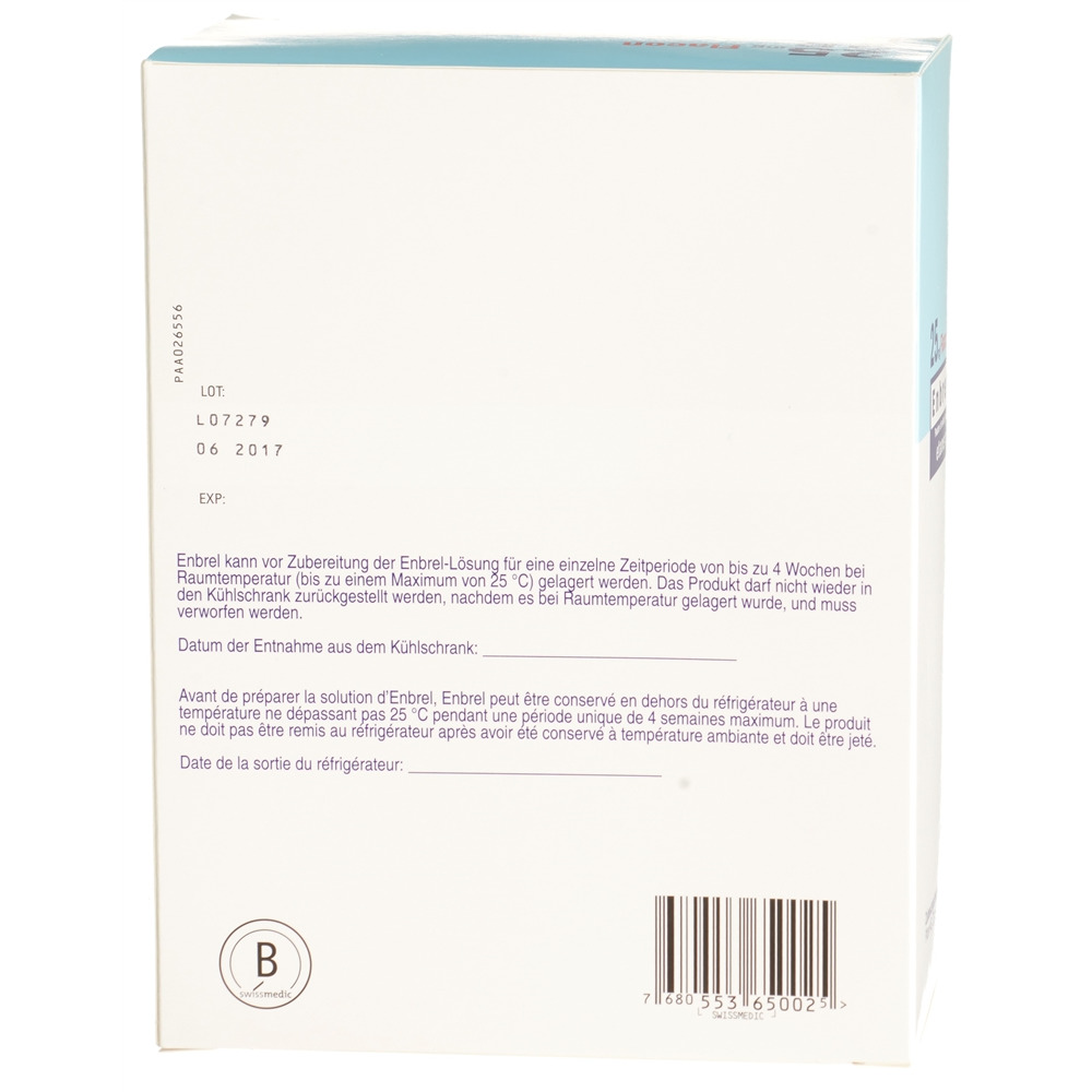ENBREL subst sèche 25 mg c solv flac 4 pce