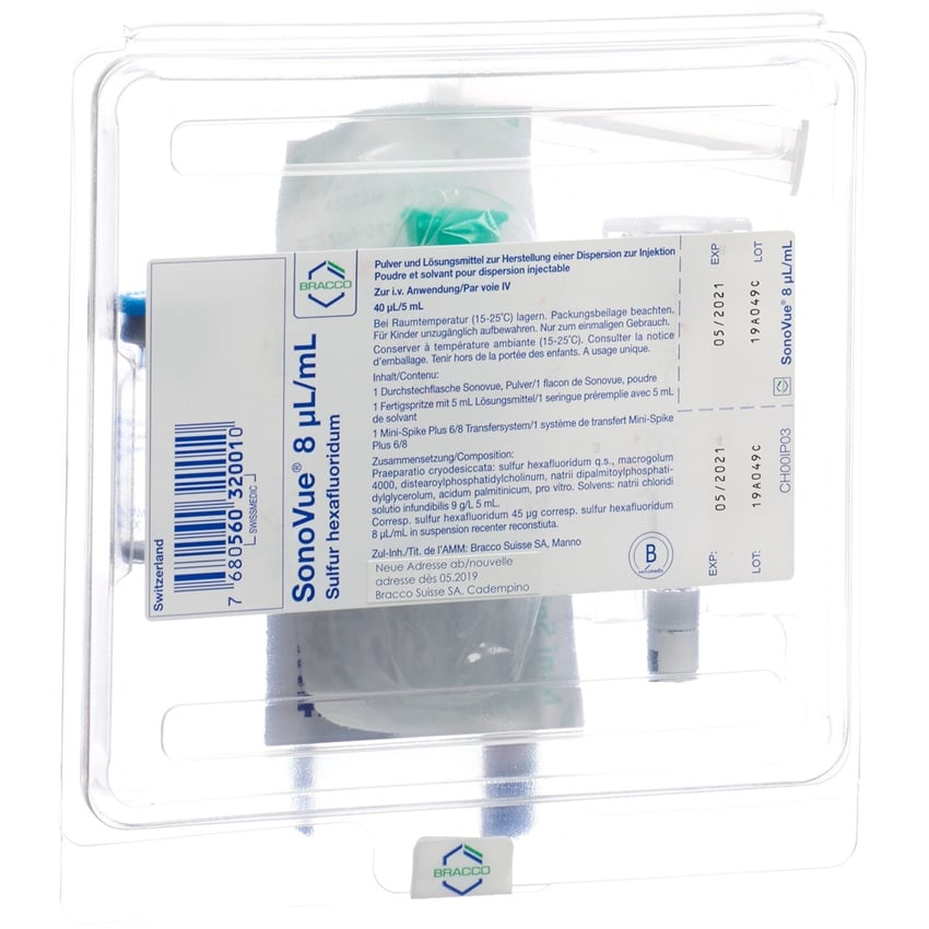 SonoVue 8 µL/mL, polvere e solvente per dispersione iniettabile