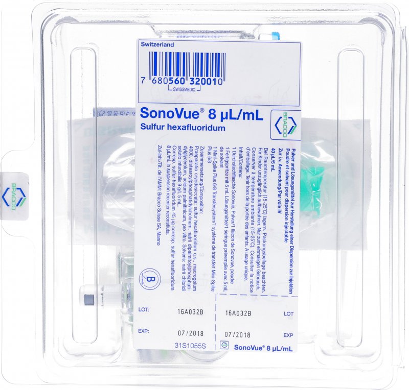 SonoVue 8 µL/mL, polvere e solvente per dispersione iniettabile
