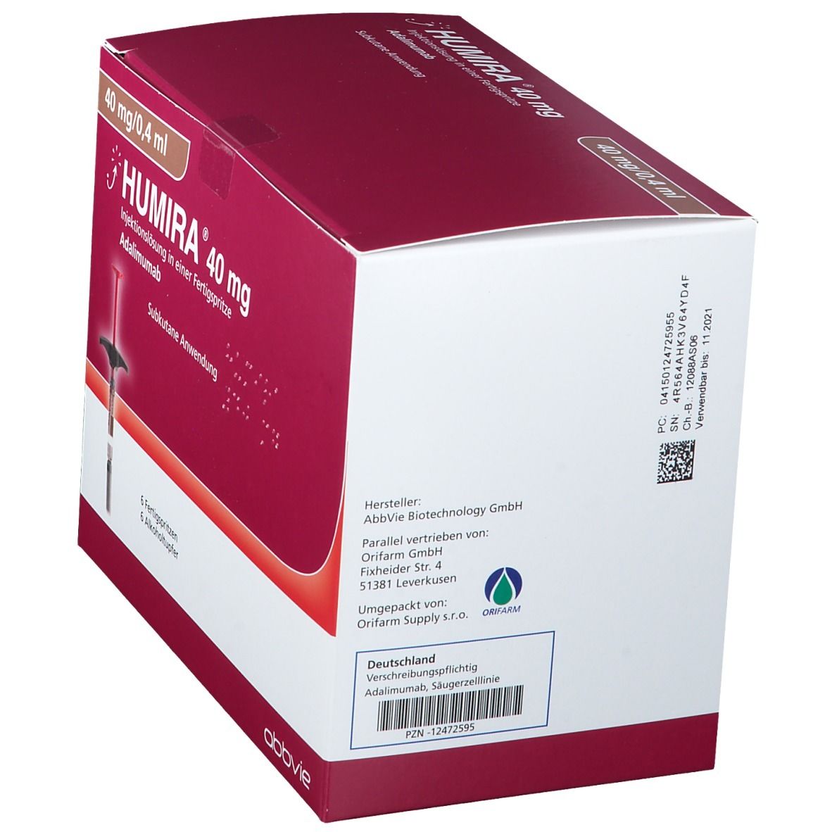 Humira 40 mg/0.4 ml, Injektionslösung in einer Fertigspritze