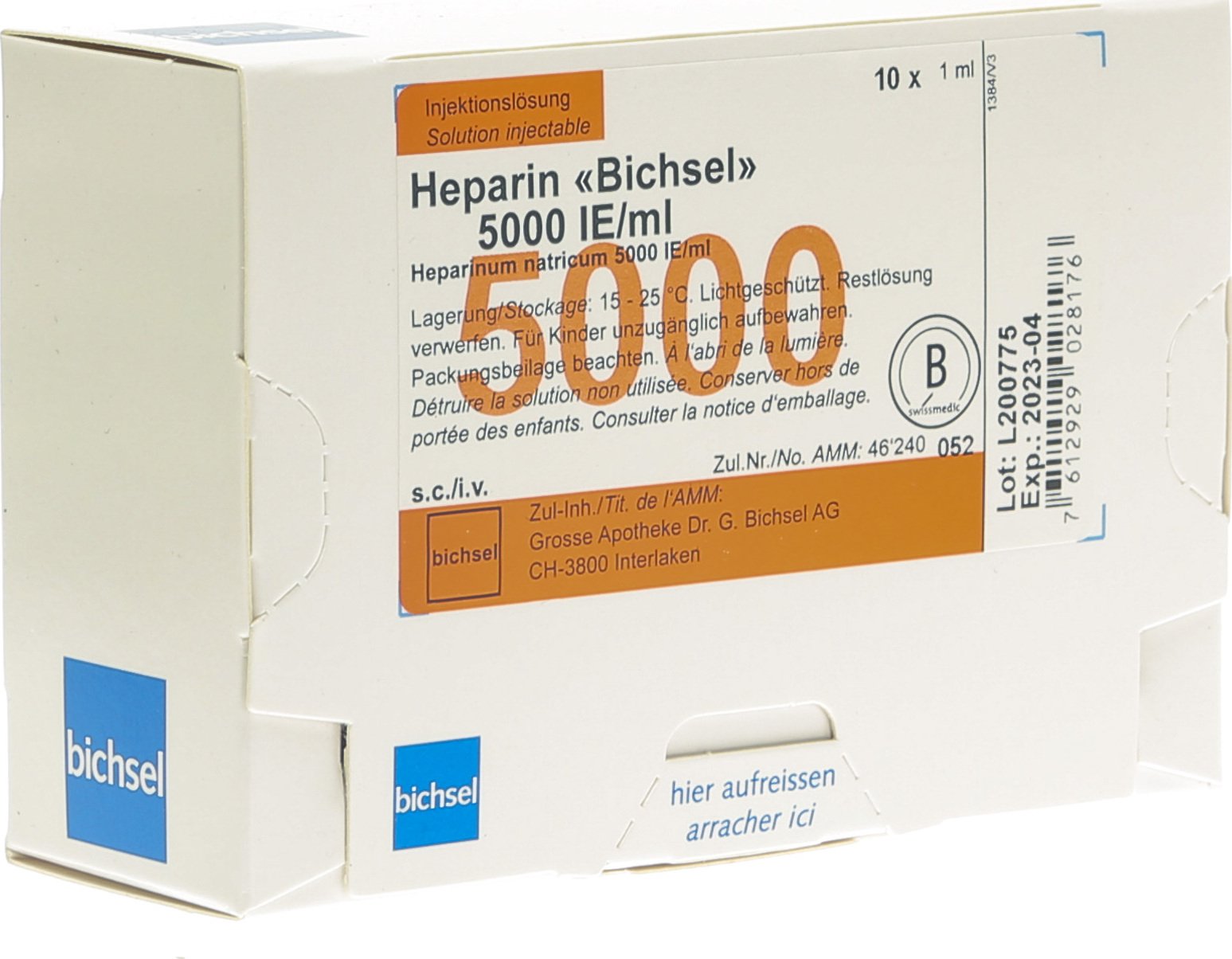 Heparin Bichsel 50 I.E./ml, Injektionslösung