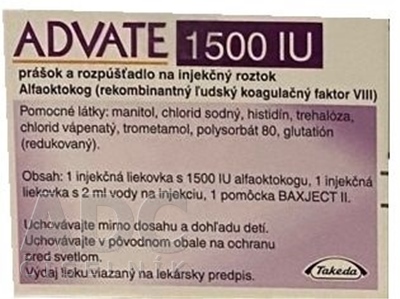 Advate 1500 IE (5 ml), Pulver und Lösungsmittel zur Herstellung einer Injektionslösung