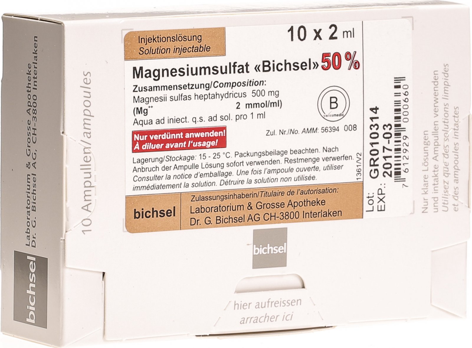 Magnesiumsulfat Bichsel 10%, Injektionslösung
