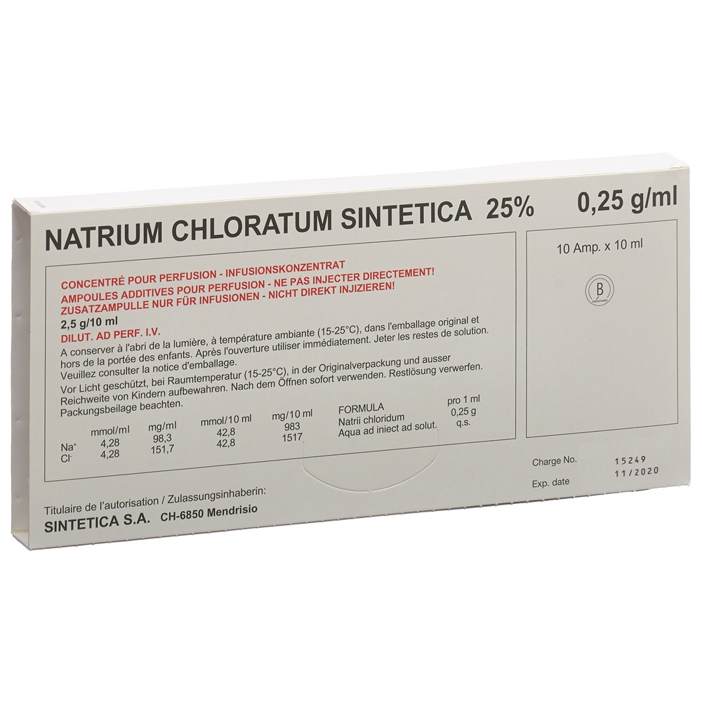 NACL Sintetica conc perf 25 % 10ml amp 10 pce