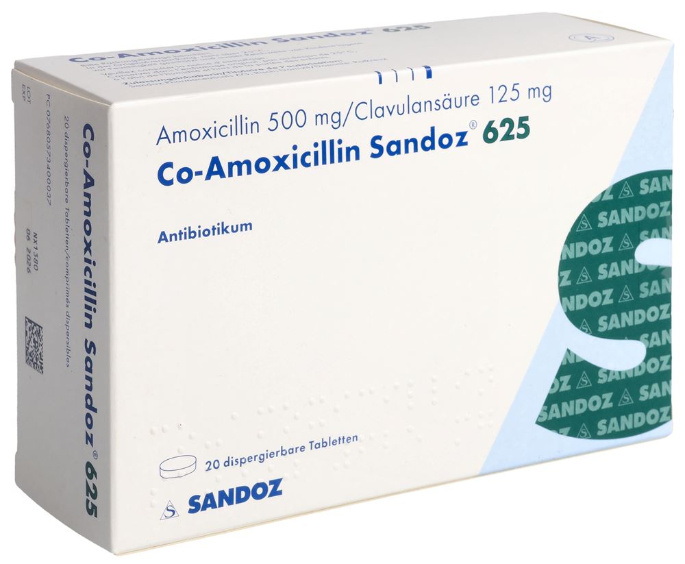 CO-AMOXICILLINE Sandoz cpr disp 625 mg nouv 20 pce