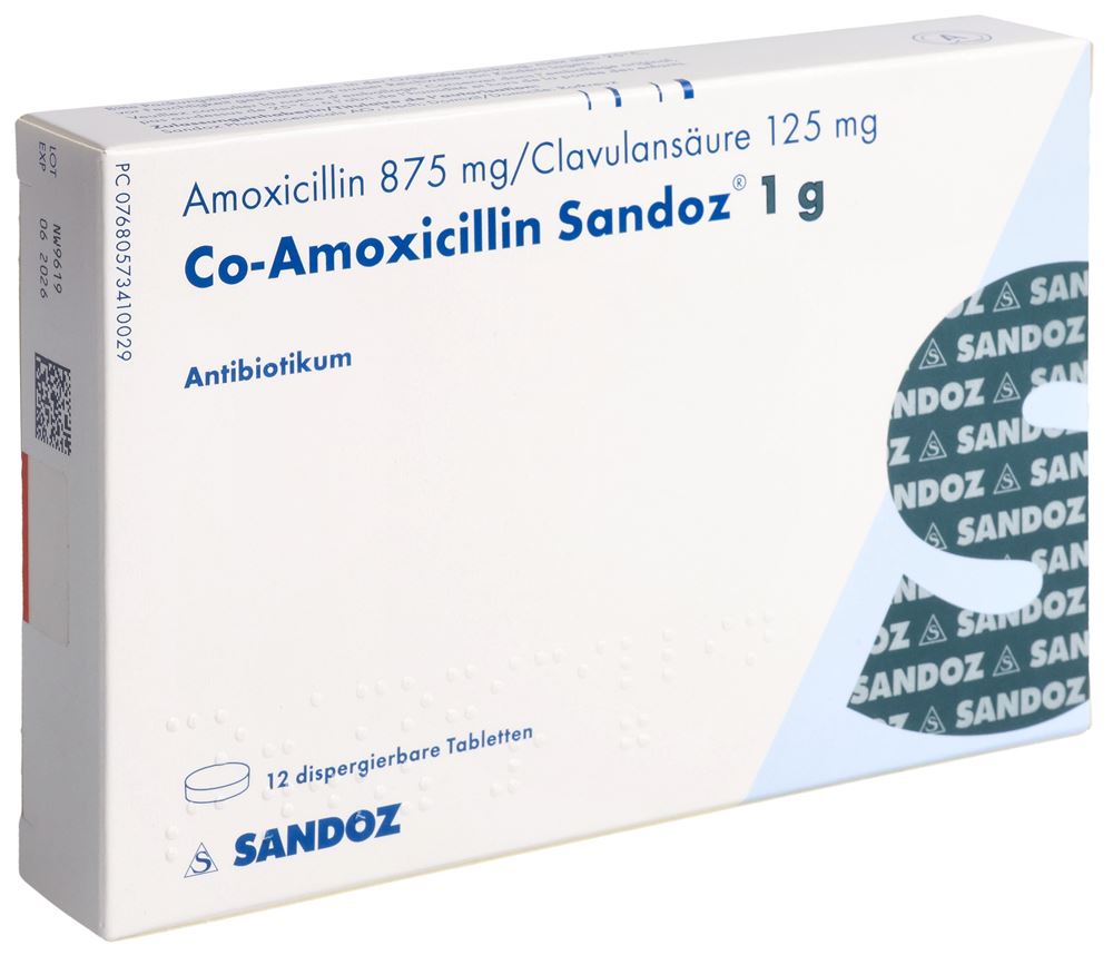 CO-AMOXICILLINE Sandoz cpr disp 1 g (nouv) 12 pce