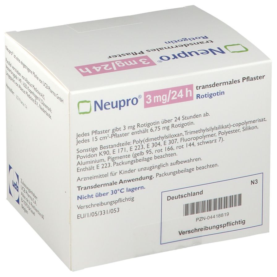 Neupro 3 mg/24h, dispositif transdermique