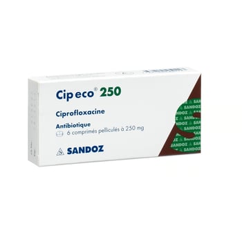 CIPROFLOXACINE Sandoz eco cpr pell 250 mg 6 pce