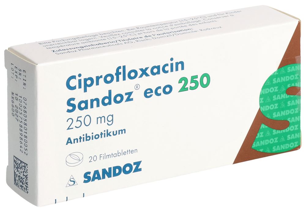 CIPROFLOXACINE Sandoz eco cpr pell 250 mg 20 pce