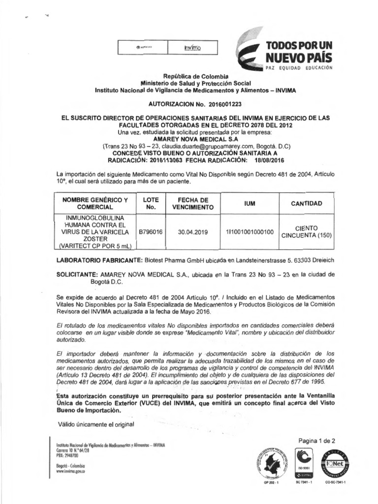 Varitect CP, Lösung zur intravenösen Injektion