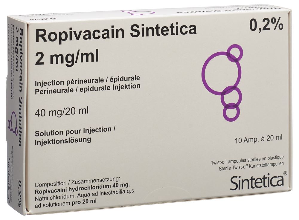 ROPIVACAIN Sintetica 2 mg/ml 20ml amp 10 pce