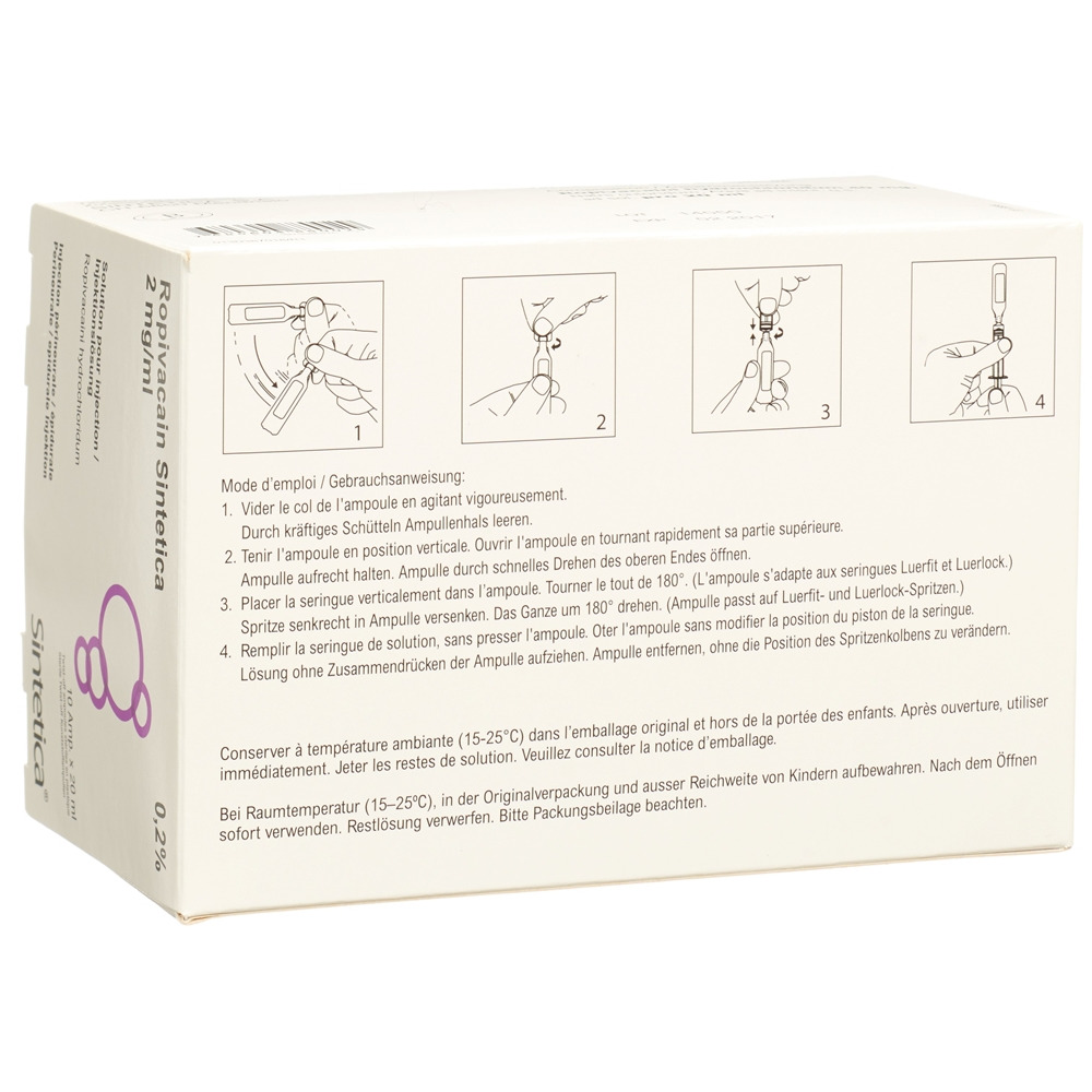 ROPIVACAIN Sintetica 2 mg/ml 20ml amp 10 pce