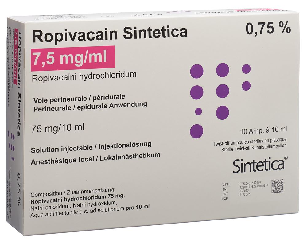 ROPIVACAIN Sintetica 7.5 mg/ml 10ml amp 10 pce