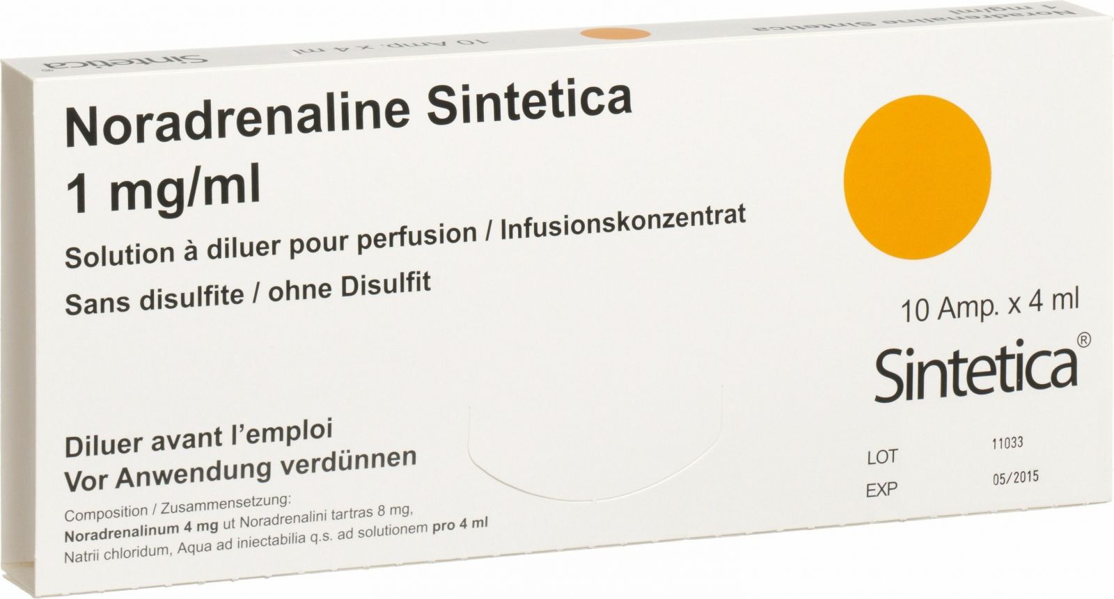 Noradrenalin Sintetica 4 mg/4 ml, concentrato per soluzione per infusione