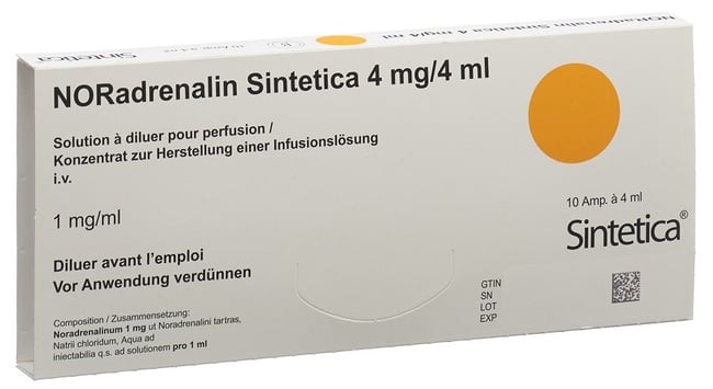 Noradrenalin Sintetica 4 mg/4 ml, concentrato per soluzione per infusione