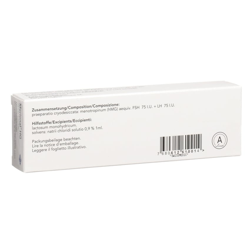 Merional HG 75 I.U., polvere e solvente per soluzione iniettabile i.m, s.c (siringa preriempita con solvente)