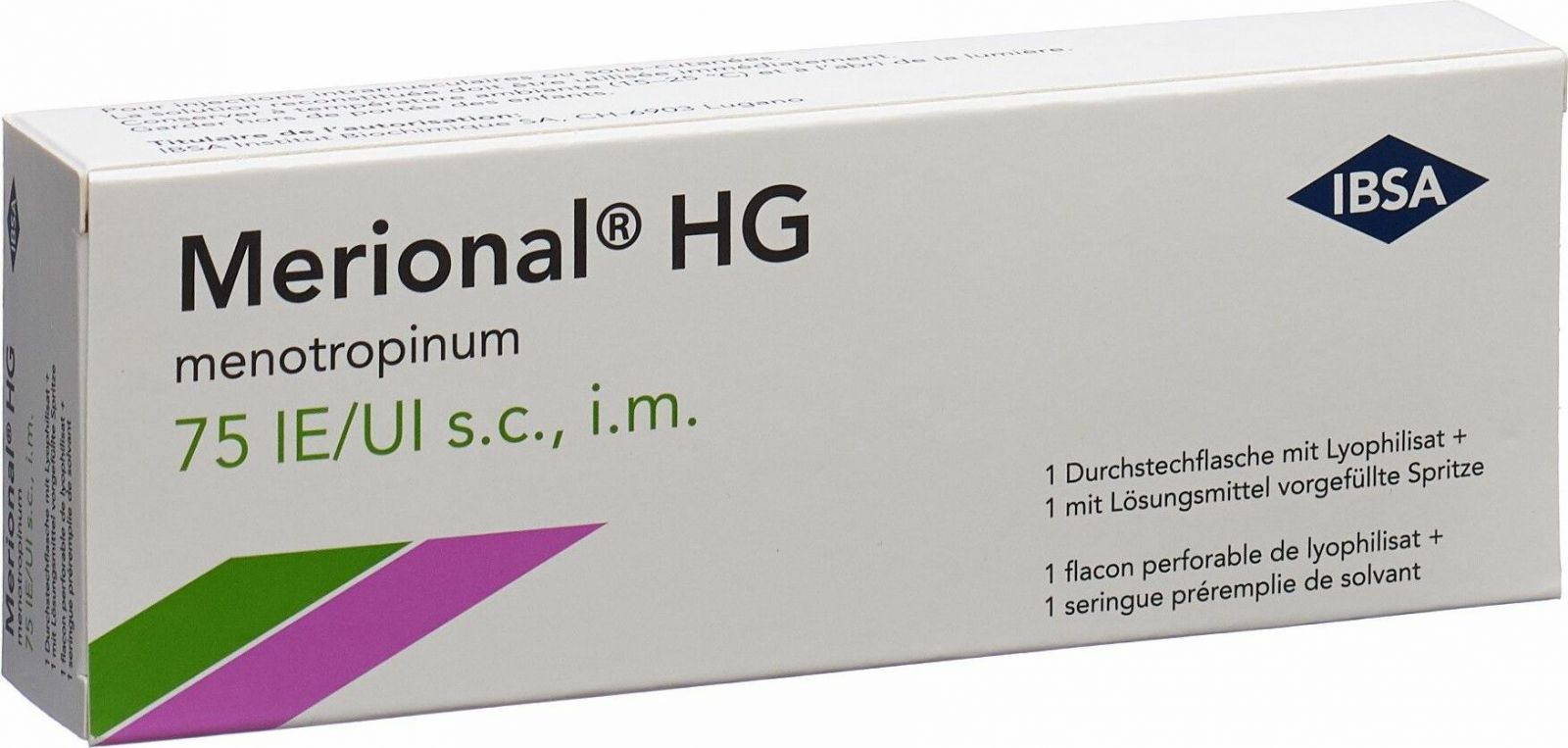 Merional HG 150 I.U., polvere e solvente per soluzione iniettabile i.m, s.c (siringa preriempita con solvente)