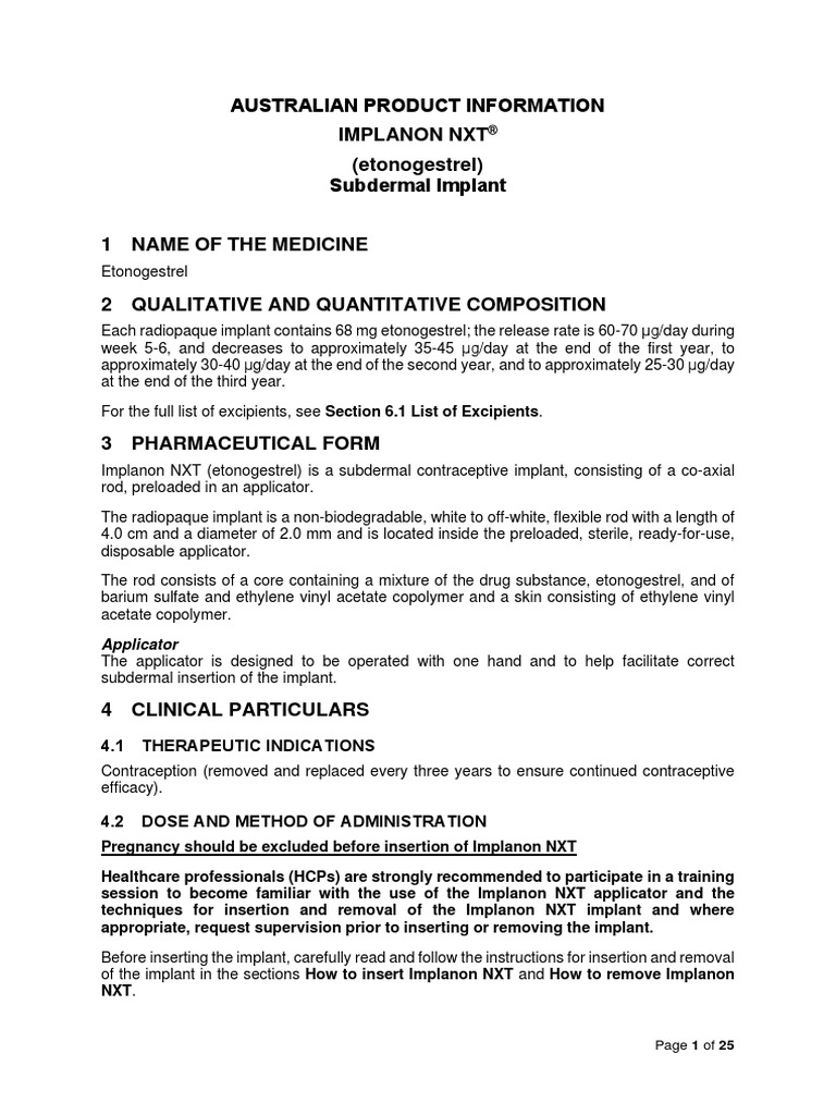 Implanon NXT, Implantat