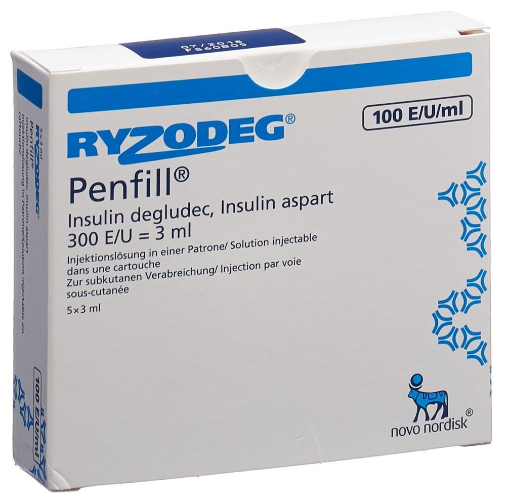 RYZODEG Penfill sol inj 5 cartouche 3 ml